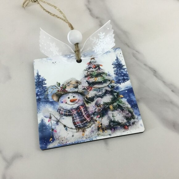 Country Snowman 3.5" Wooden Christmas Ornament - Picture 4 of 6